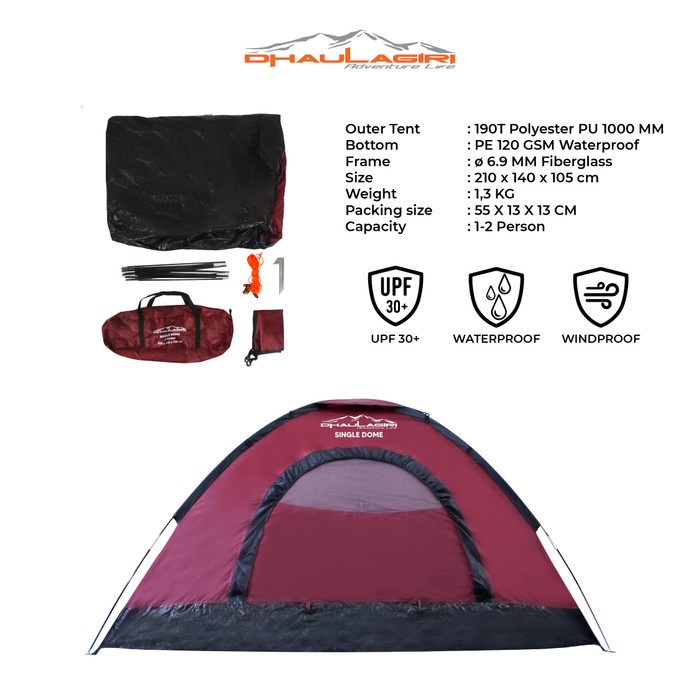 Tenda Camping Kap 2 Orang Dhaulagiri DH Single Dome Tent Waterproof