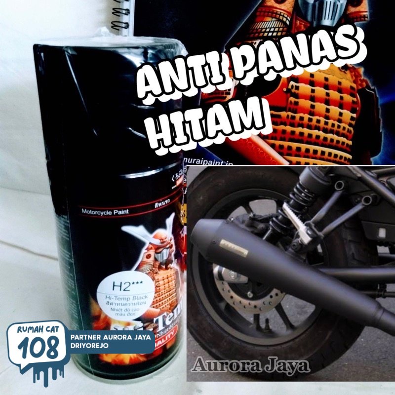 Rumah Cat - Pilox Samurai Hi Temp Black H2 ANTI PANAS Hitam Doff 300ml utk Knalpot Mesin Kompor Cat 