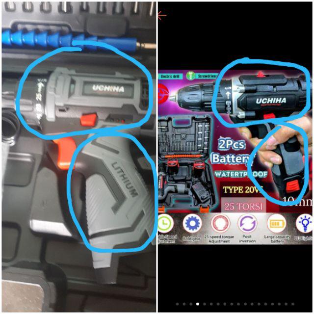 Mesin Bor Baterai Cordless Besi Kayu Tembok Beton  Merk Uchiha Japan Promo Gila