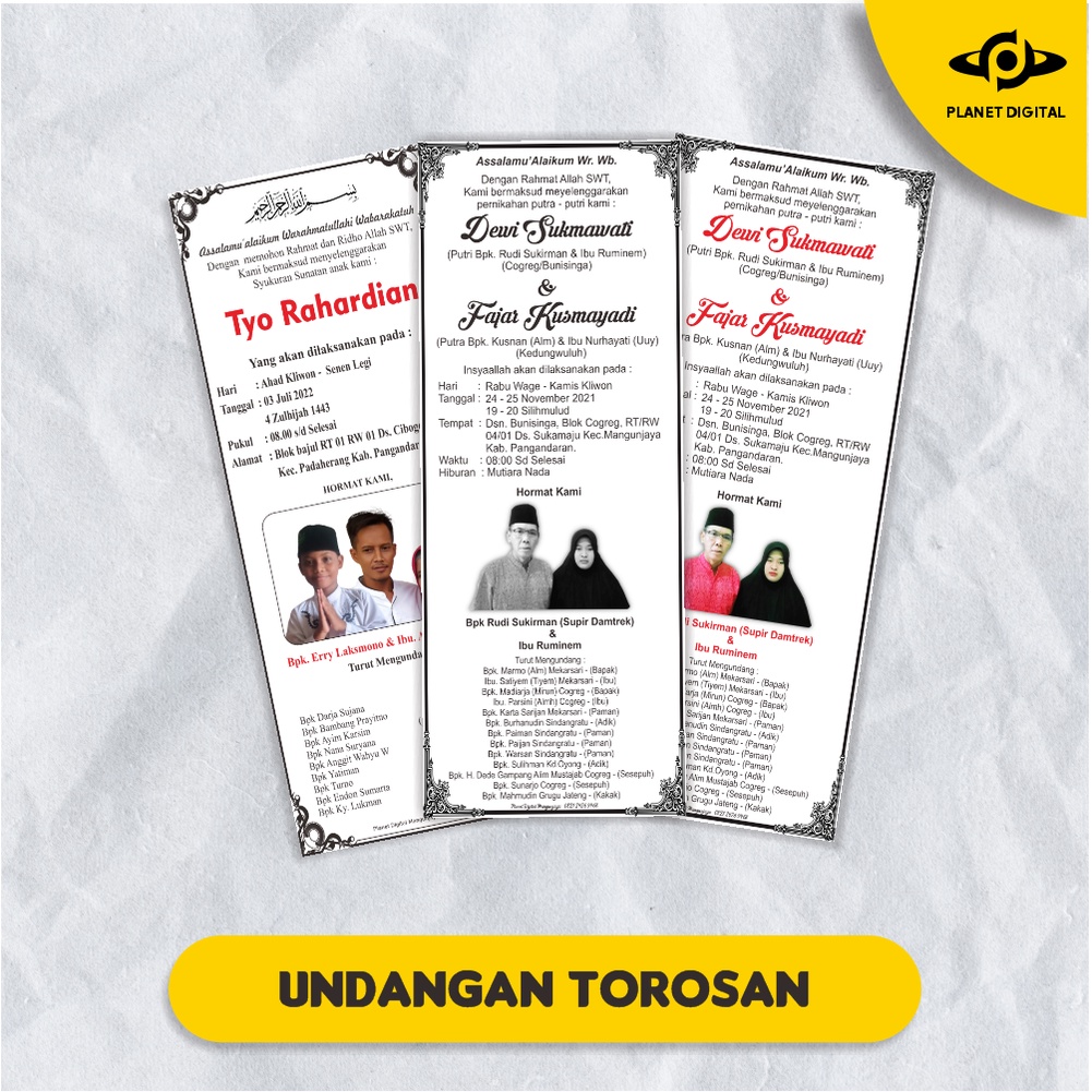 Cetak Undangan Torosan Kertas HVS Nikah, Khitanan, Gusaran Dll Simple Elegan