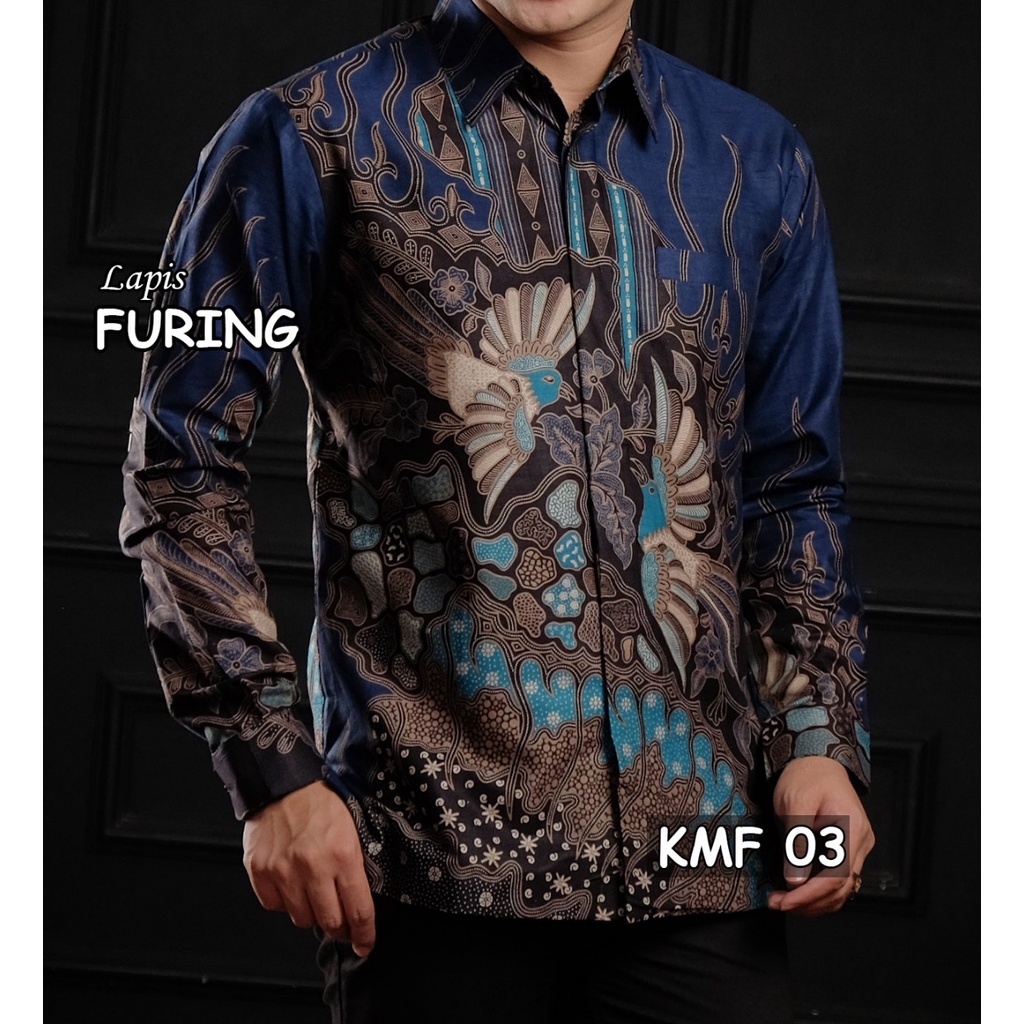 Jual KMF 03 Kemeja Biru Batik Lapis Furing Premium Shopee Indonesia