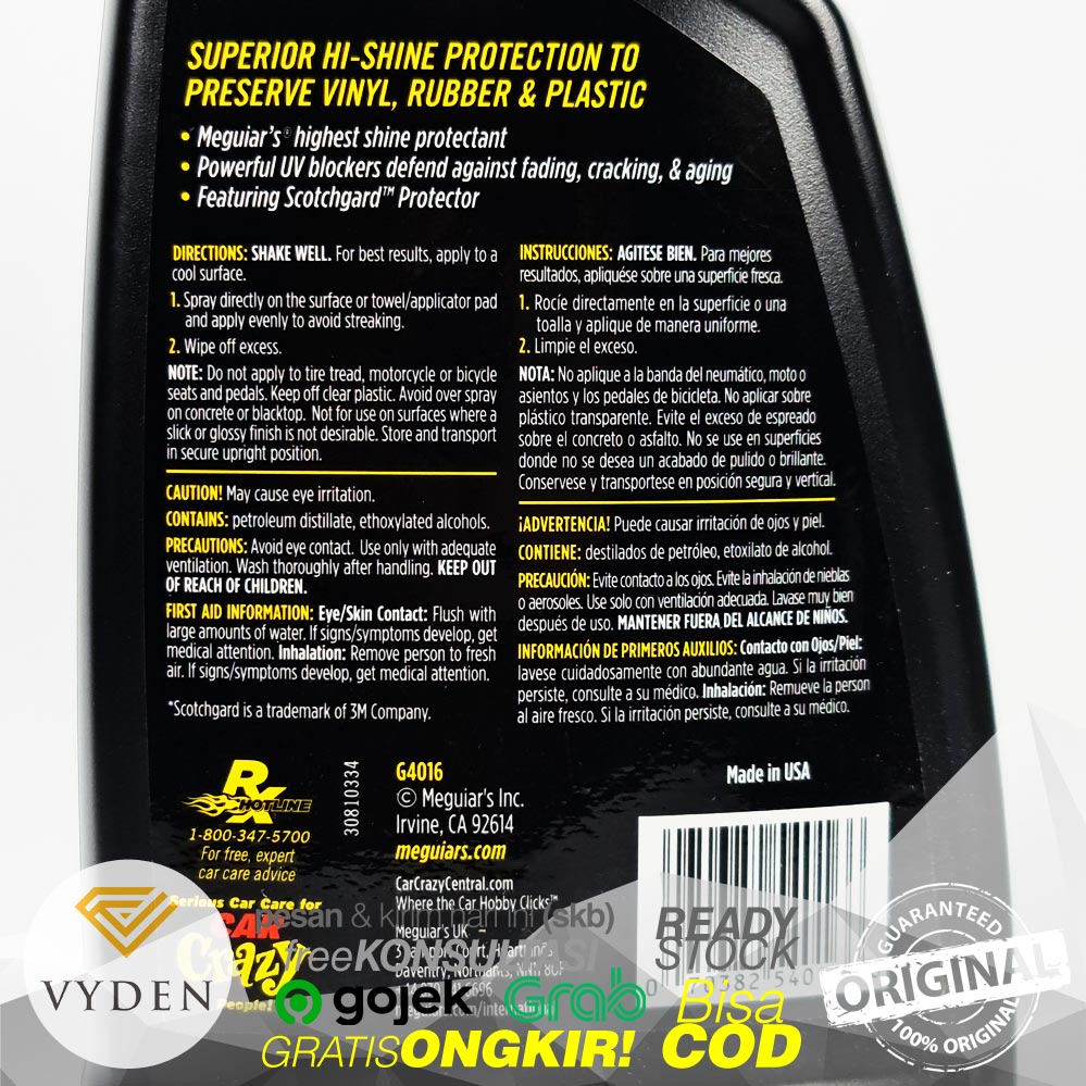 MEGUIARS Supreme Shine Rubber And Vinyl Protectant 473ml Pelapis Dressing Interior Kilap MURAH