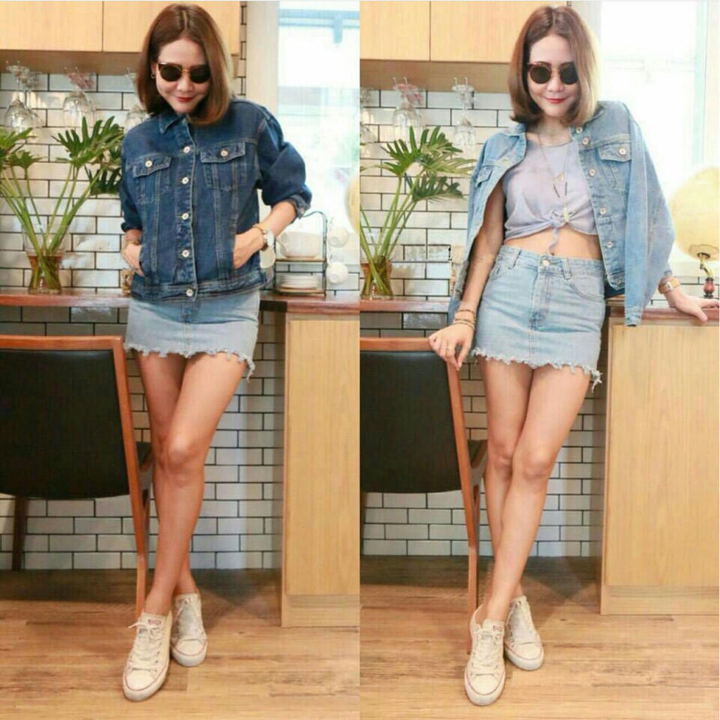 [jaket jeans Geni RO] jaket wanita jeans wash biru muda dan tua