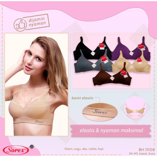 Bra Sorex 11108 BH Wanita full cup polos Model Busa tipis Kawat size 34 36 38 40 KB Kait 2 Viona