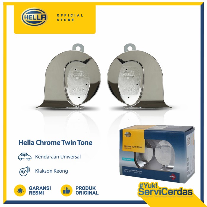 HELLA Klakson Mobil Motor Chrome Twin Tone - Klakson Aksesoris Mobil Motor Premium Awet Anti Karat