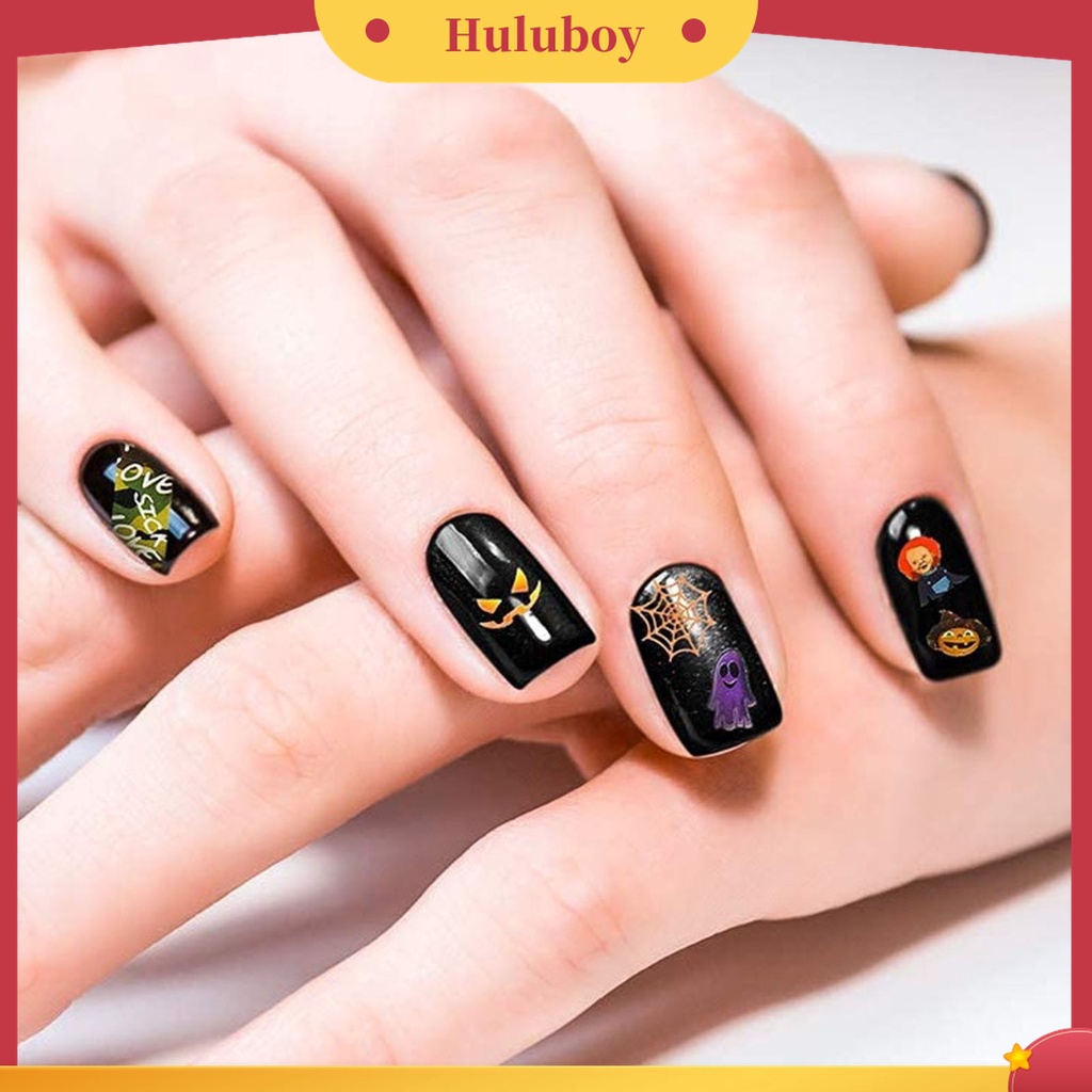 Huluboy Huluboy♡ 1 Lembar Stiker Kuku Motif Halloween Untuk Nail Art