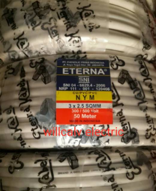 KABEL ETERNA 3X2.5 - KABEL ETERNA NYM 3X2.5 - KABEL ETERNA PUTIH 3X2.5 KAWAT TEMBAGA HARGA PERMETER