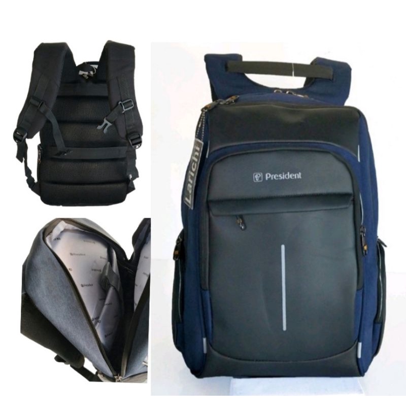 tas ransel laptop merek president.USB.original model terbaru.bahan polyester