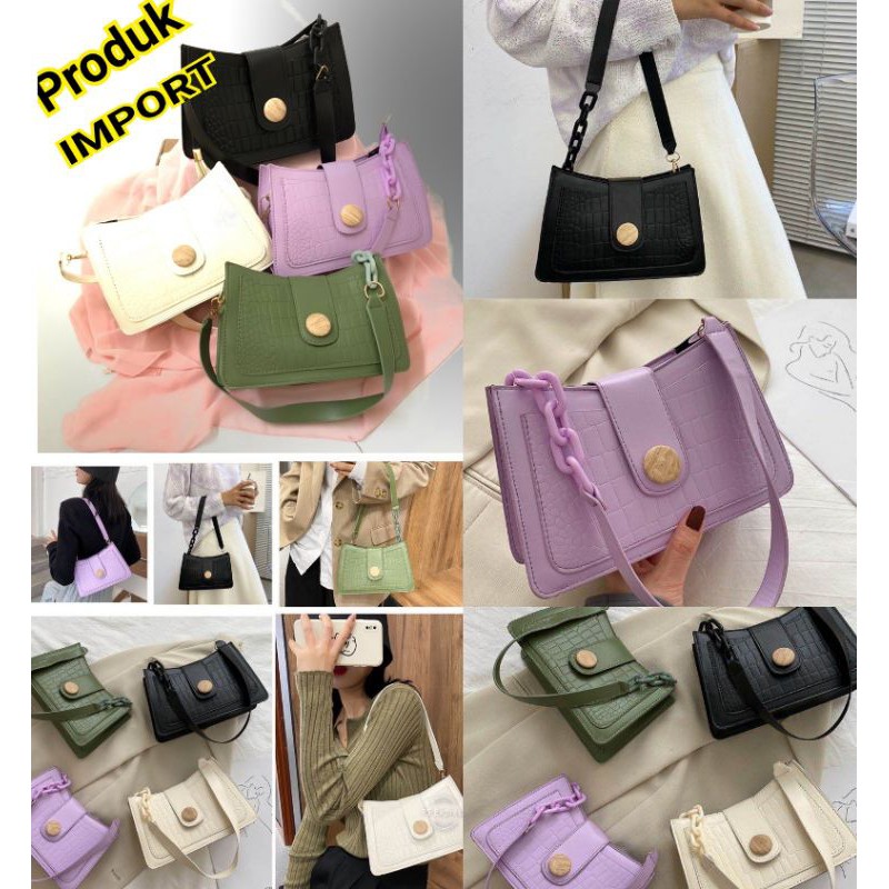 Tas Bahu import Tas selempang mini croco rantai casual shoulder bag