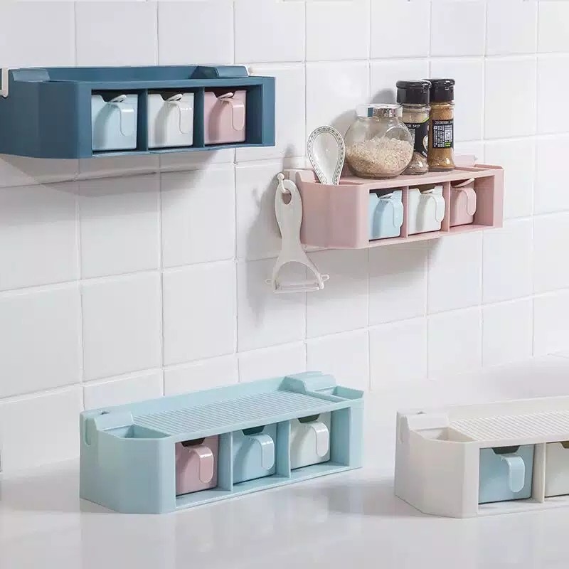 Kotak bumbu dapur 3 sekat tempel dinding/Tempat Bumbu