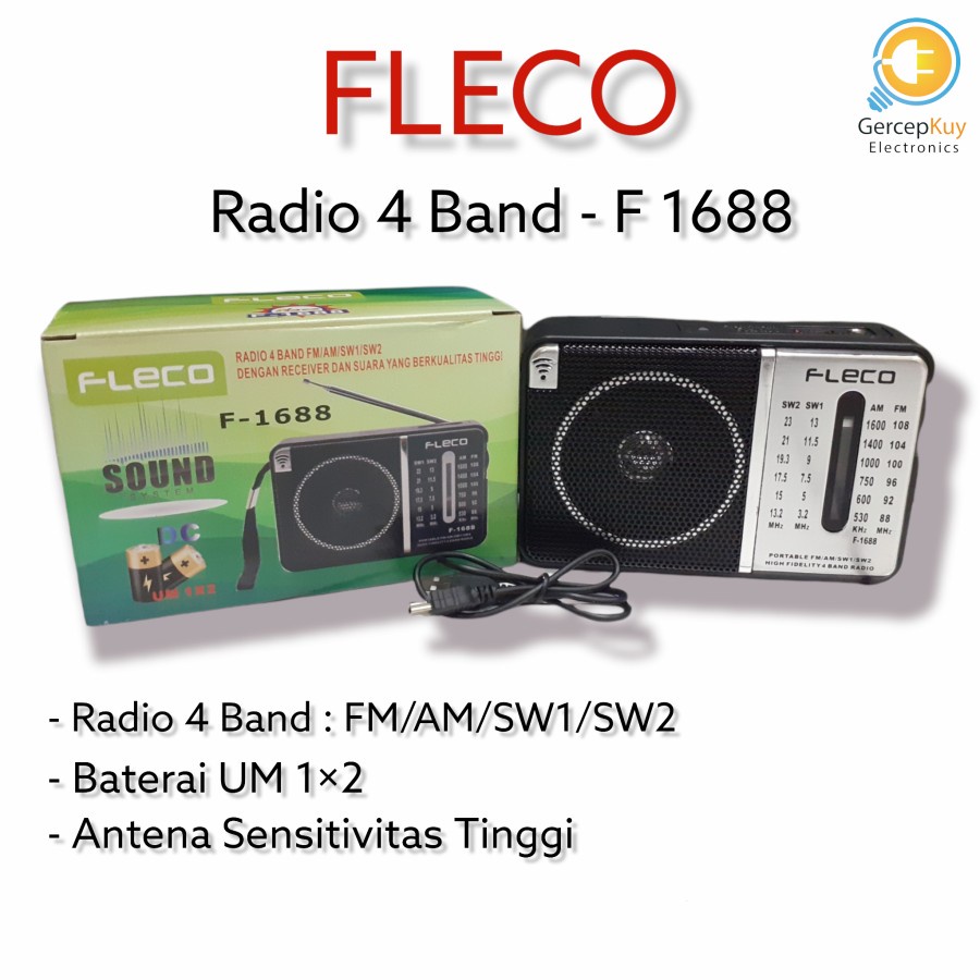 COD RADIO PORTABLE 4 BAND FM-AM-SW1-SW2 FLECO F-1688