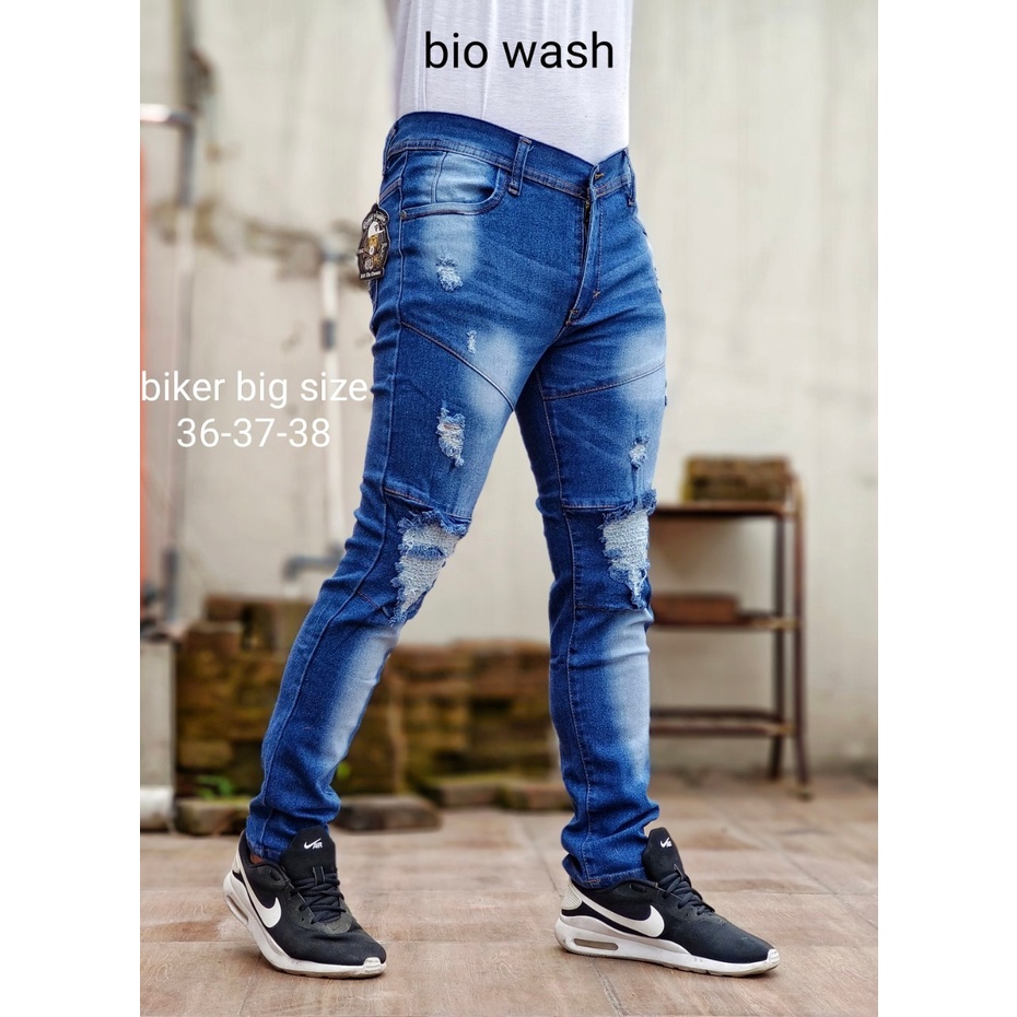 Celana Pria Jeans Bikers Sobek Ripped Puring Softjeans - Skinny Jeans Bikers Pria Celana Jeans Sobek