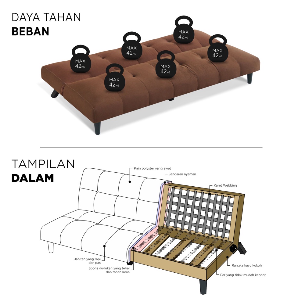 Ifurnholic Varyag Sofa Bed Minimalis Ruang Tamu Sofa Lipat 3 Dudukan Pasti Promo