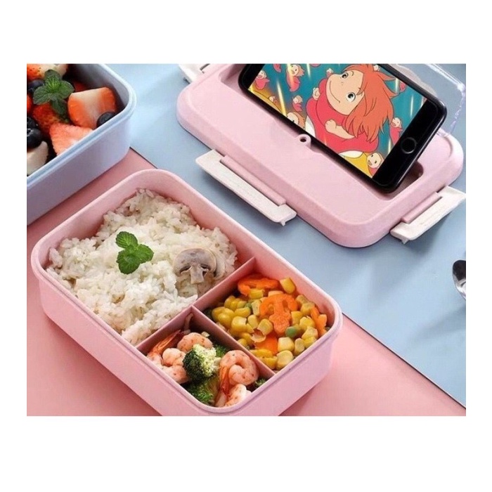 Lunch Box Set Jerami Gandum I Kotak Makan 3 Sekat Premium KTM-04