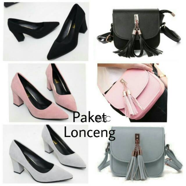 PAKET HEMAT 2IN1 HEELS PUMP KOTAK HEELS TAHU MURAH SEPATU TAS SLINGBAG ZARA KERJA KANTOR MAIn IMPORT