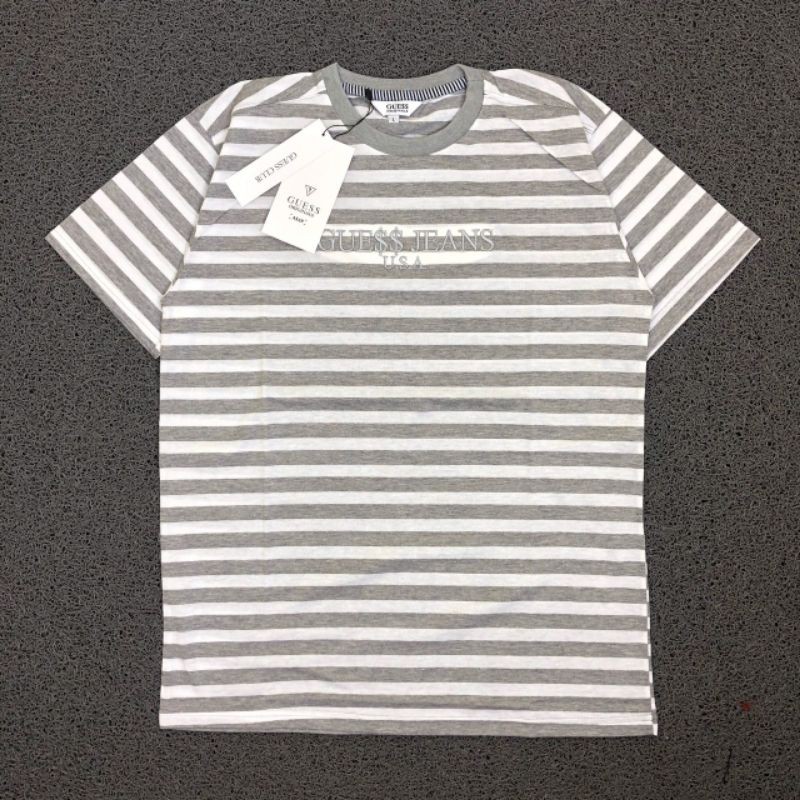 TSHIRT KAOS BAJU GUESS X ASAP ROCKY STRIPED GRAY LIKE ORI