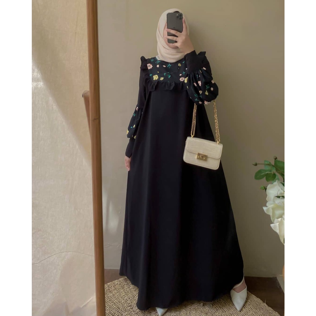 LOUISA DRESS remaja terbaru 2021 kekinian / baju gamis wanita bordir bunga / longdress wanita muslim kekinian / baju busana muslim wanita gamis syari pesta / gamis remaja modern kondangan-6