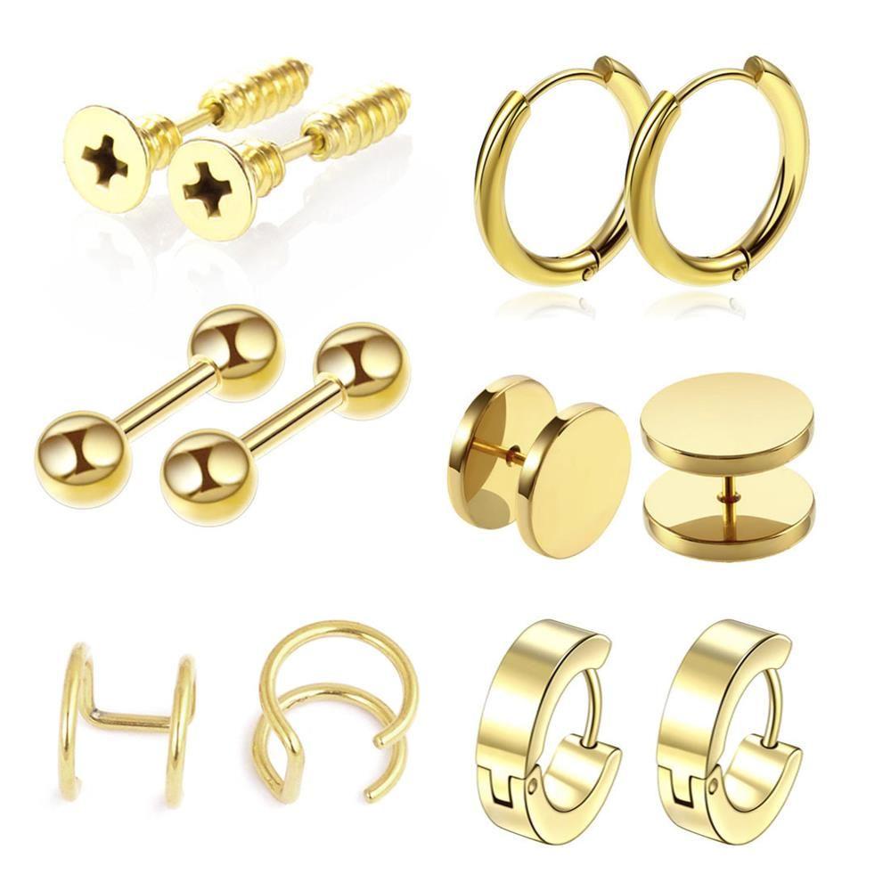 Lily 6pasang/Set Anting Set Perhiasan Gothic Barbel Bar Tragus Anting Tindik Tubuh Perhiasan Tindik Hitam Dumbbell Stud