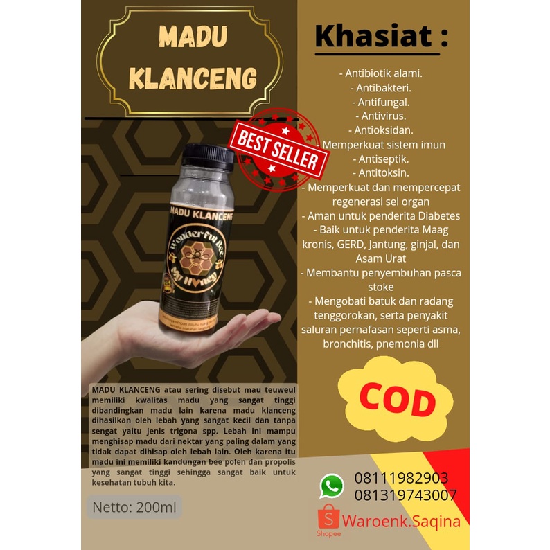 

Madu Klanceng Kelulut Teweul Trigona murni kesehatan madu propolis madu beepollen lebah tanpa sengat budidaya lebah apis trigona 200 ML