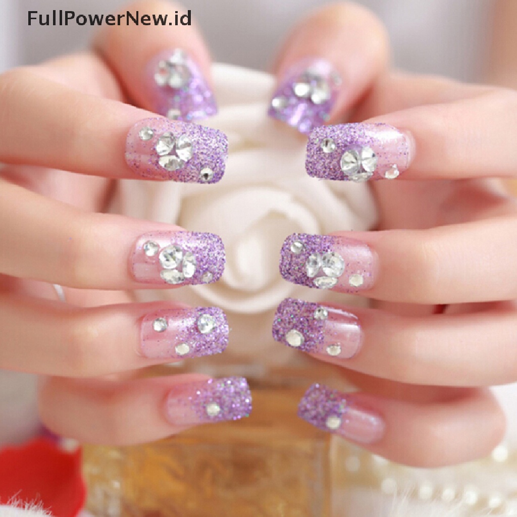 [KUKU PALSU] 24 Xred Purple Fake Nails Art Tips Acrylic Nail False Full Cover Manicure .