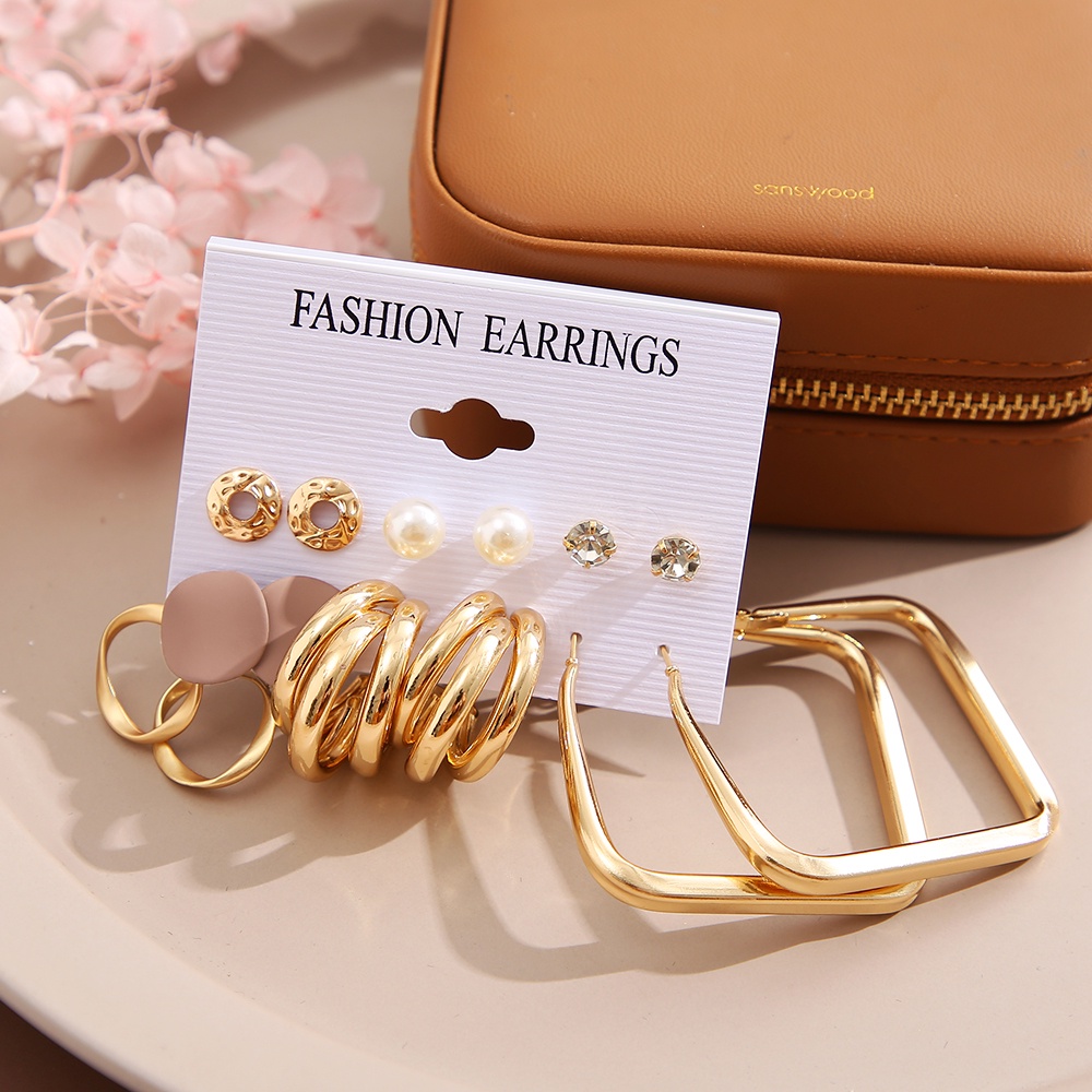 Set Anting Stud Kristal Mutiara Warna Emas Untuk Wanita