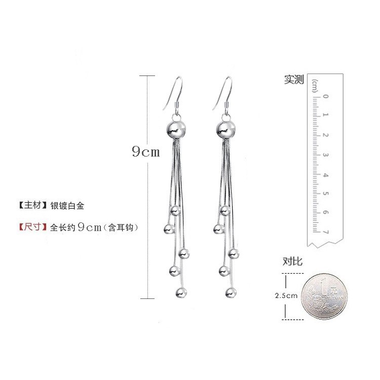 S925 Manik-manik Perak Anting-Anting Korea Fashion Retro Panjang Anting Rumbai Perempuan Telinga Perhiasan ai2-512-2