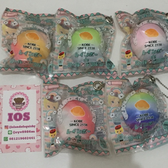 Squishy bread roll japan kobe since 2538 rainbow lisenced rare original soft slow mini tag