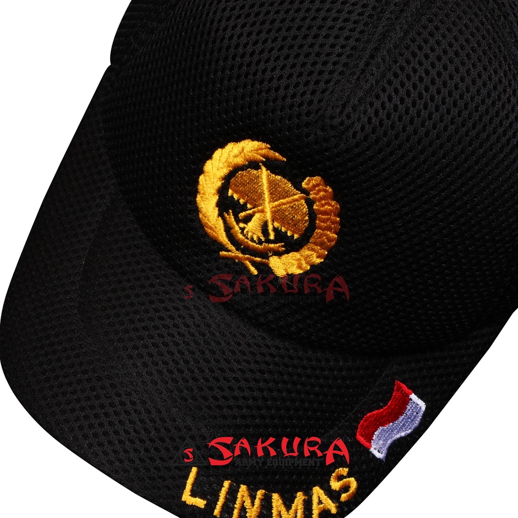 Topi Linmas Hansip Jaring Hitam Merah Putih