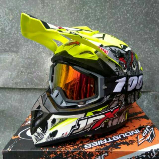 Helm Cross JPX Trail Adventure X13 Seven Owl Yellow + Goggle 100%