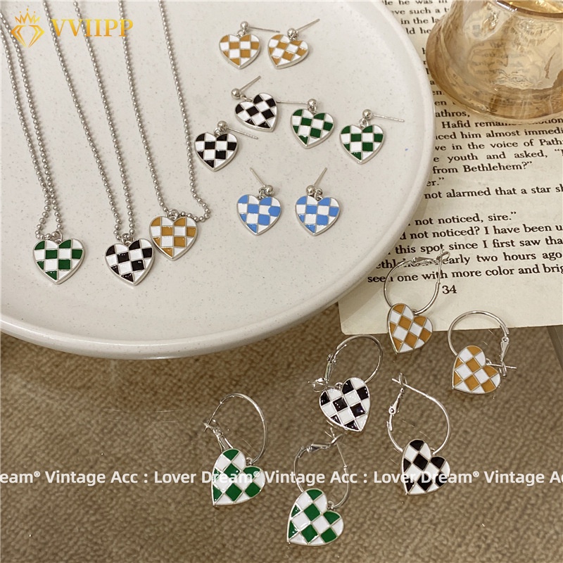 Color Checkerboard Pattern Accessories Alloy Love Women Necklace Versatile Jewelry Accessories