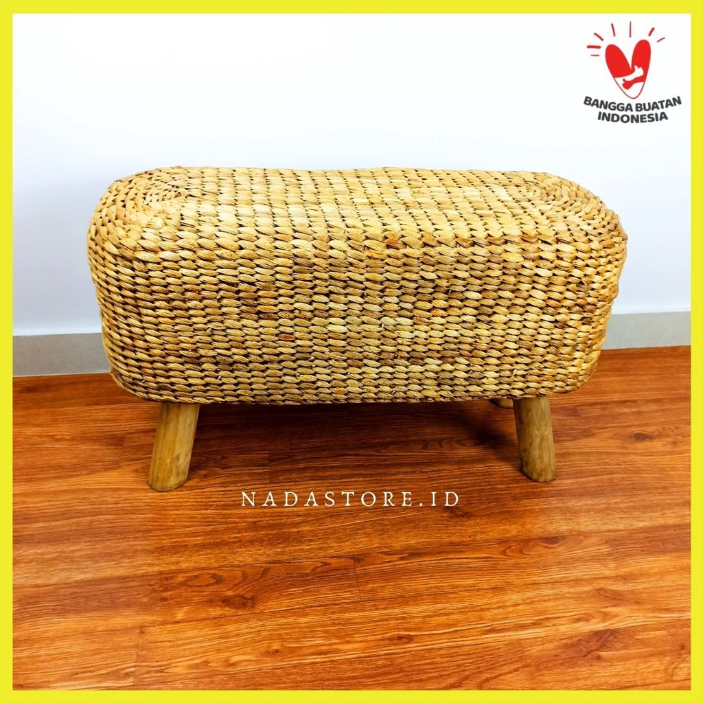 Bench stool // Stool Panjang Anyaman Eceng Gondok //  Long  Waterhyacinth Bench Seat With Wood Legs