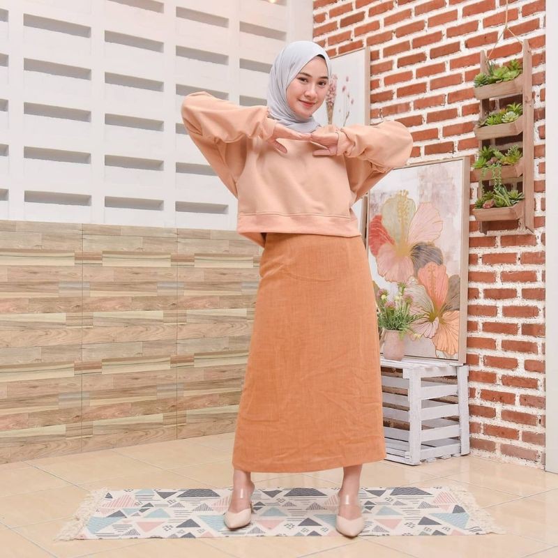 Premium Oversize Crop Sweater - Sweter Crop Wanita Kekinian-CROP - CREAM