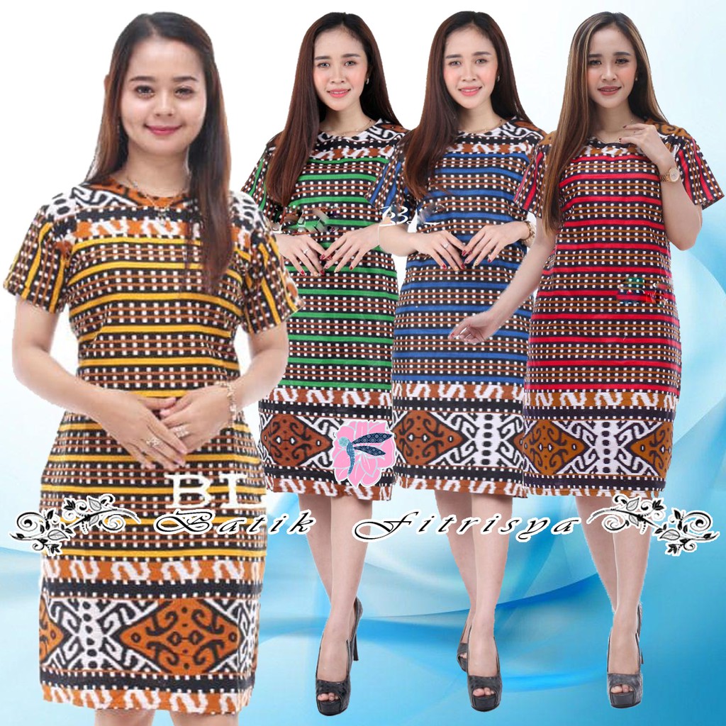 PAKAIAN BATIK WANITA JUMBO DRESS  XXXXL / 4L LENGAN PENDEK MOTIF SONGKET TENUN MACAN