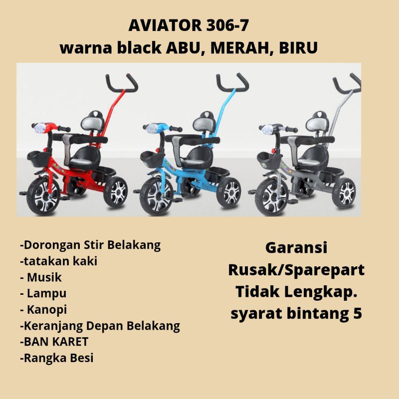 COD Free Ongkir Sepeda Anak Roda Tiga Stroller Rebahan Bergaransi Family Iora Exotic Aviator Yukita Pacific Kursi Bisa di Putar Aman Sabuk Pengaman Murah Berkualitas Aman untuk usia anak 6 bulan ke atas