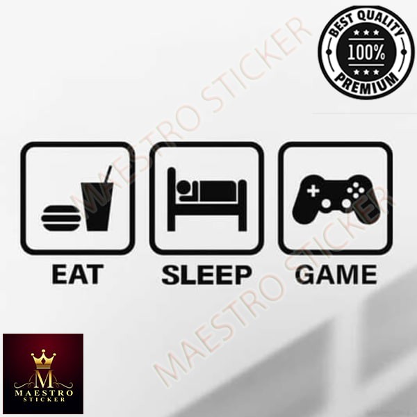 M.STICKER Stiker Eat Sleep Game Wall Sticker Kaca Dingding Rumah