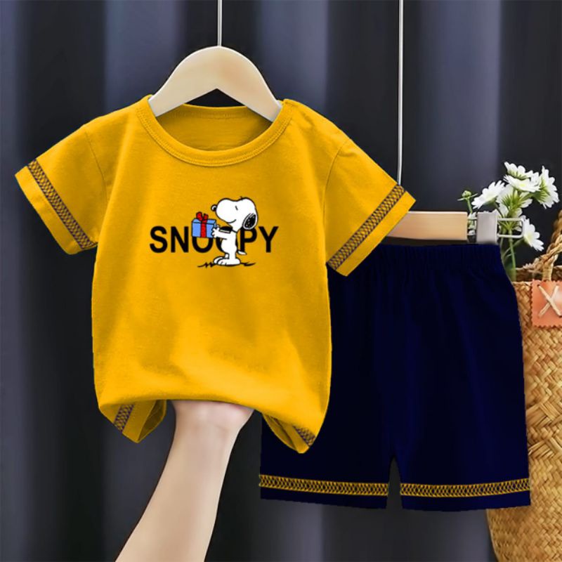 SETELAN DISTRO ANAK SNOOPY KUNING | BAJU ANAK CEWEK COWOK | BAJU ANAK MURAH | BAJU ANAK LUCU