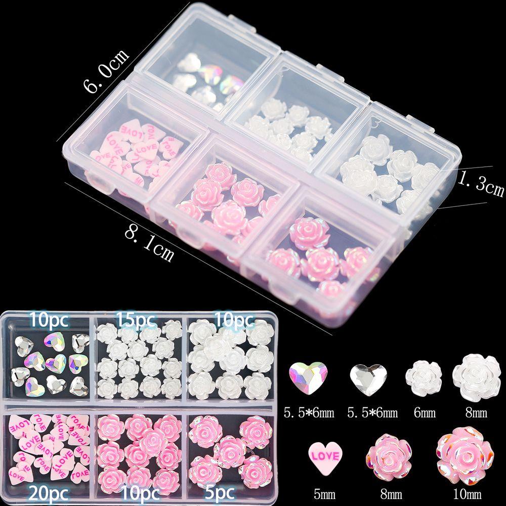 AUGUSTINA Augustina Camellia Nail Charms Aurora Cinta Hati Warna-Warni Kerajinan Resin DIY Ornamen Kristal Kuku Berlian Imitasi