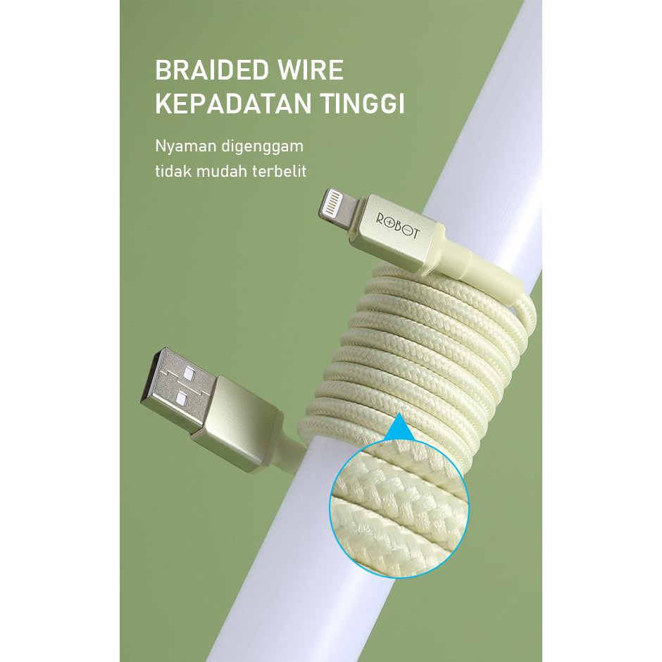 ROBOT RSL100 Kabel Cable Data Apple Ligtning To USB  Braided 2.4A 1M - Garansi Resmi 1 Tahun