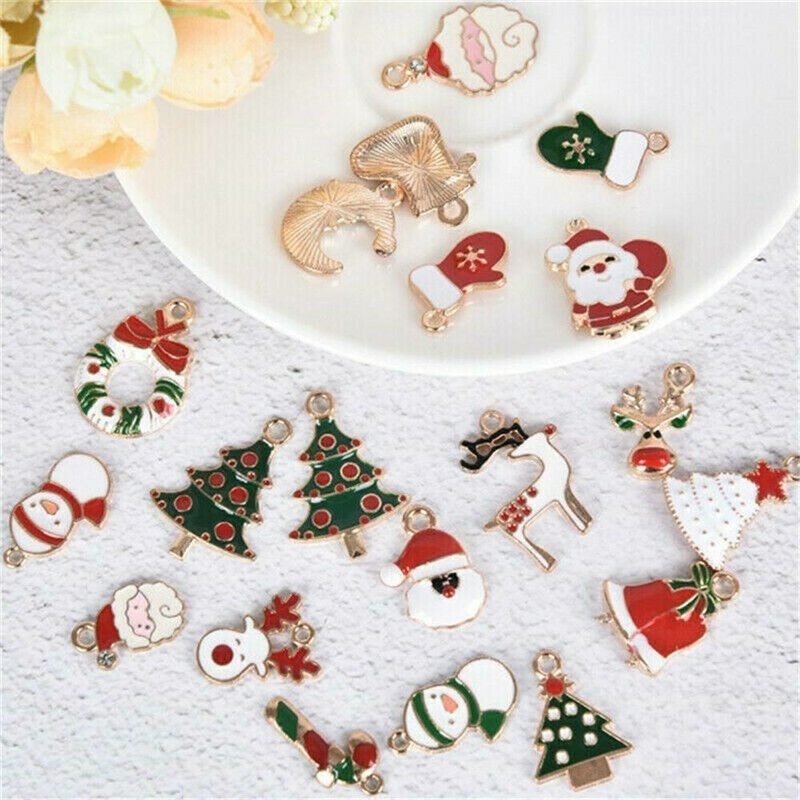 30 / 38pcs Charms Enamel Bahan Metal Alloy Untuk Membuat Perhiasan Kalung Anting Gelang Natal