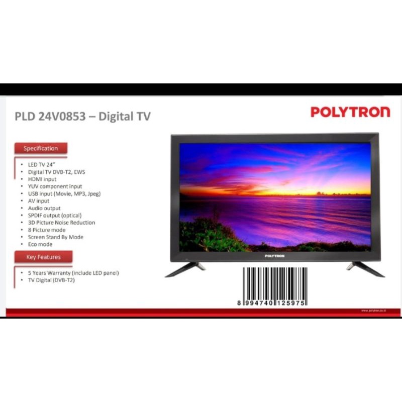 TV LED Digital Polytron 24 Inch PLD 24V1853 (Basic) / 24MV1853 (smart tv)