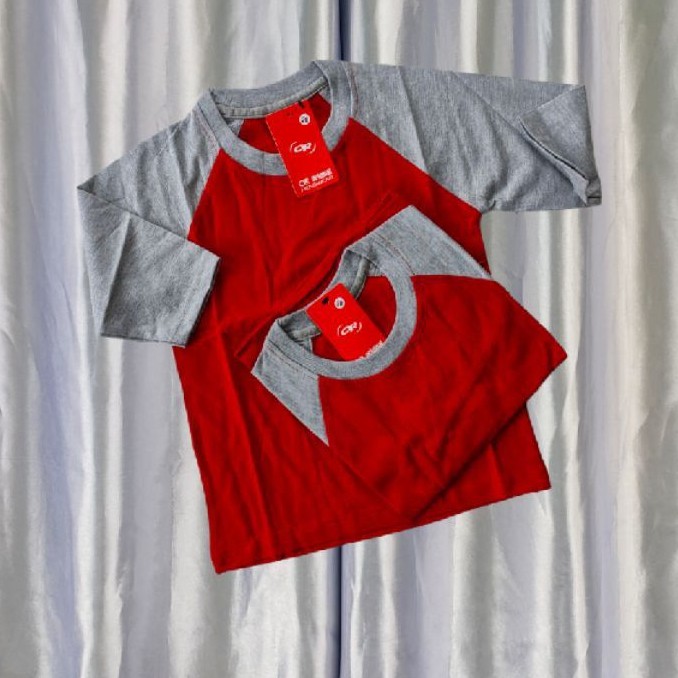 Kaos Polos Raglan  Merah Lengan Abumisty  3/4 uk M L XL XXL 20 22 S