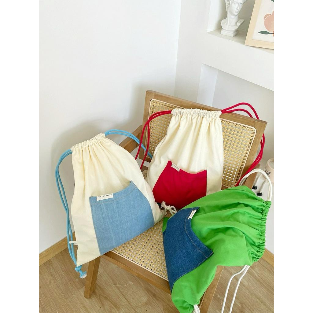 Drawstring School Bag in Contrast Color Tas Serut Polos Simple Colorful Premium String Bag Cute Kanv