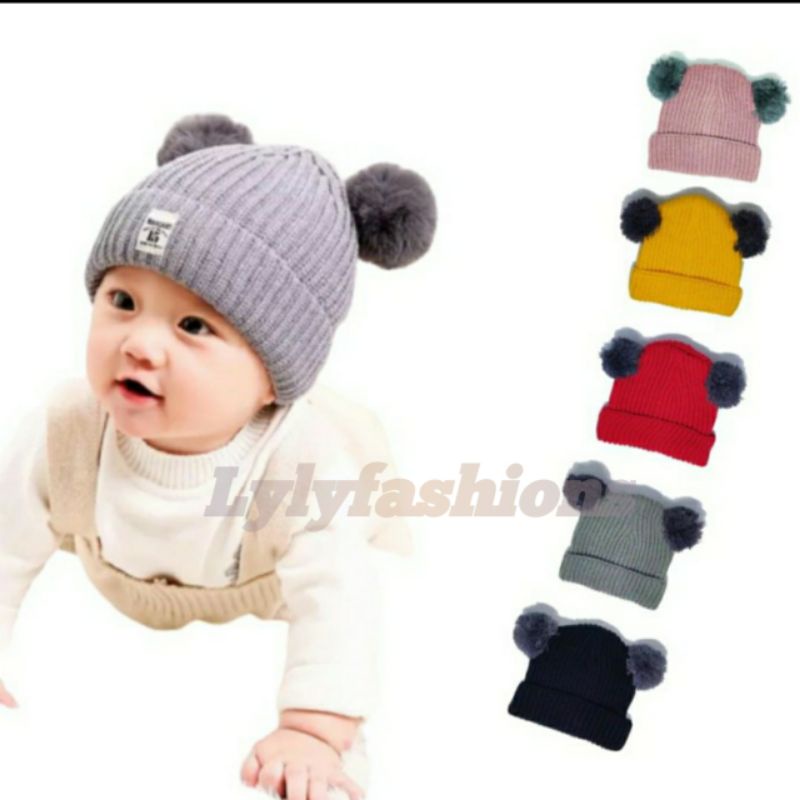 Topi Anak Kupluk Pompom Bayi Rajut / Topi Rajut Bayi Pompom / DC kids Topi Bayi Rajut Pompom Premium