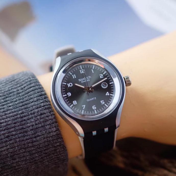 Barang Berkualitas Jam Tangan Pria Wanita Cowok Cewek Unisex Swatch Tanggal Tali Karet PROMO