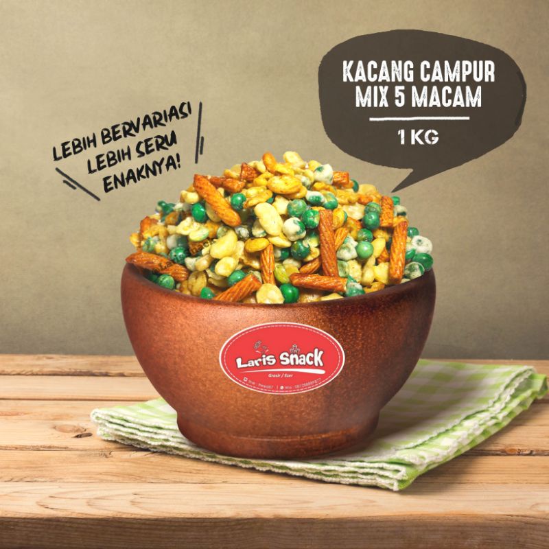

Kacang Campur Mix 5 Macam Gurih Renyah Kiloan Curah 1000gr