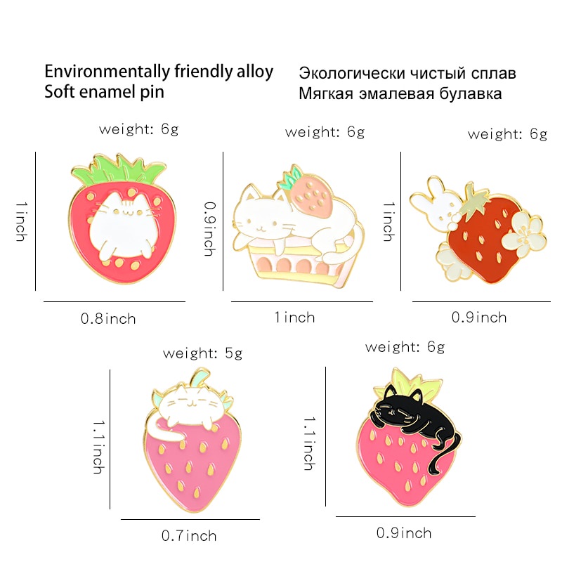 Bros Pin Enamel Desain Kartun Kucing / Kelinci / Kue / Strawberry Untuk Anak