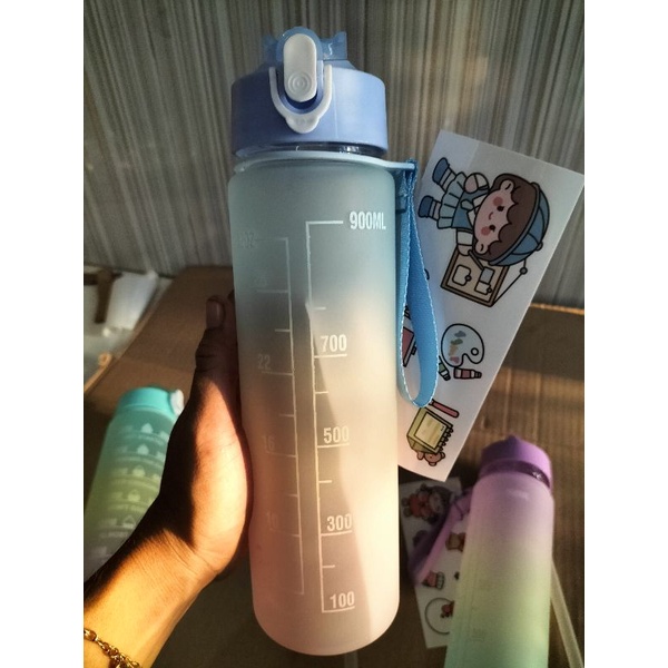 (Murah) Botol Minum Gradasi 1 liter FREE STIKER / Botol Minum Viral / Botol Minum Penanda Waktu