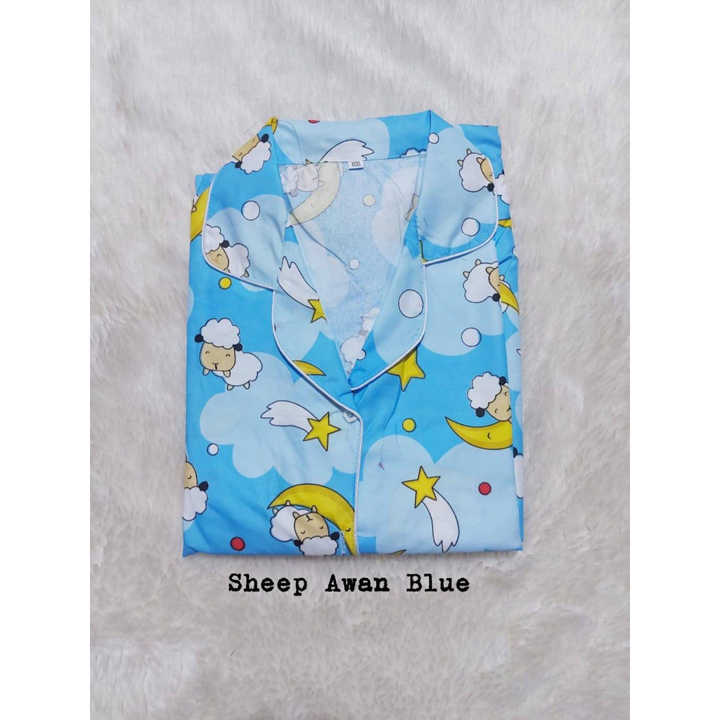 Setelan Piyama Baju Tidur  CP  JUMBO BIG SIZE  LD  116 - 120 Cm Motif Dewasa.-SHEEP AWAN BLUE