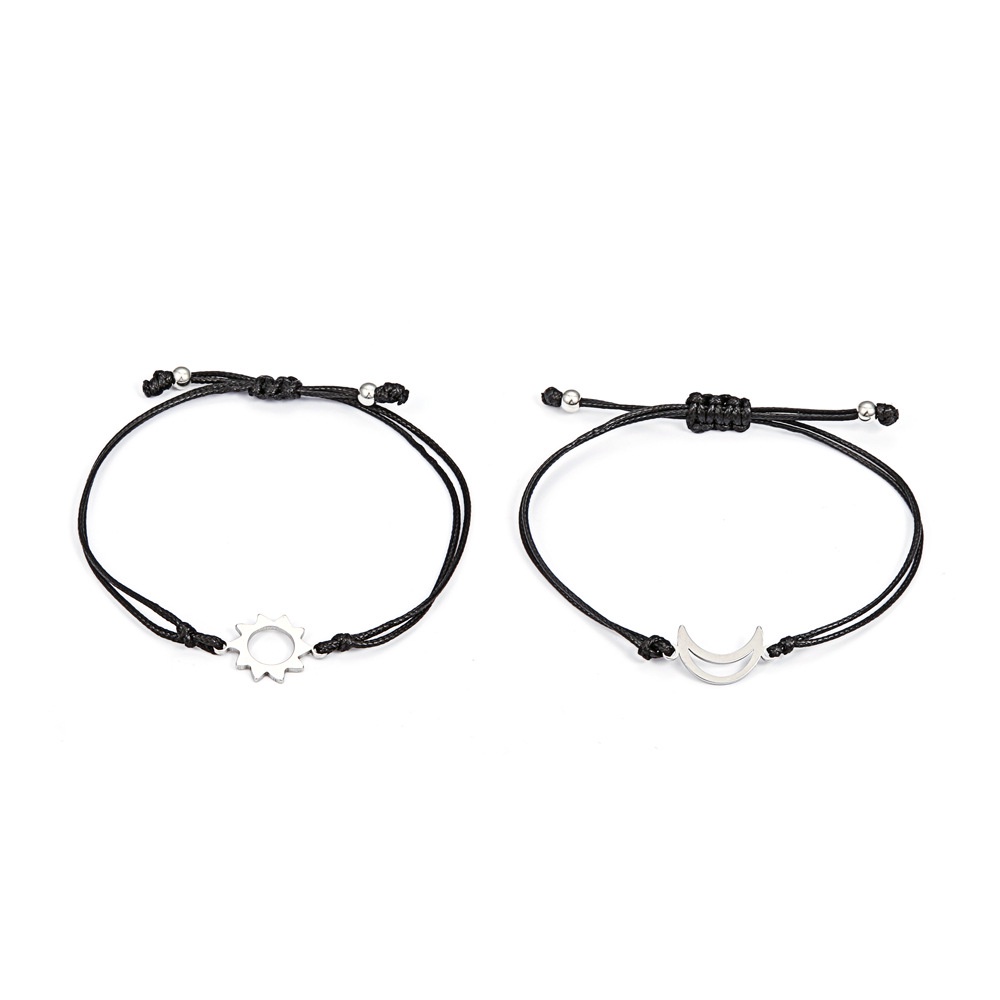 Gelang Tali Cinta Pasangan Stainless Steel Berkualitas Tinggi Set Gelang Jalinan Kupu-Kupu Matahari Bulan Sederhana Yang Modis