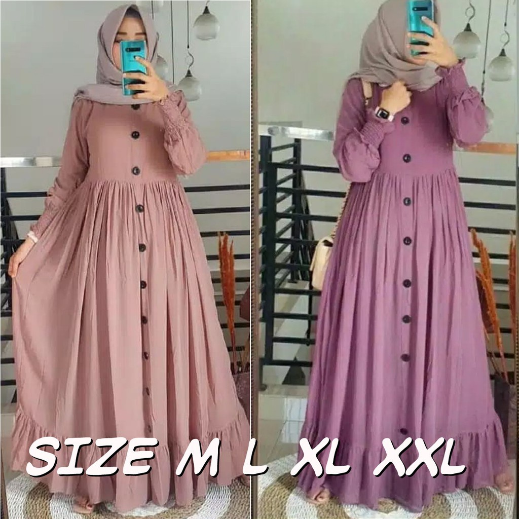 Plain Maxy Dress Crinkle Airflow Import Aplikasi Kancing Aktif